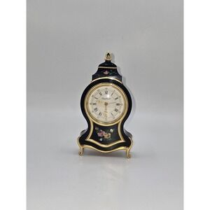 Bucherer Swiss Hand Painted Mantel Clock Black Gold Floral 6" PARTS
